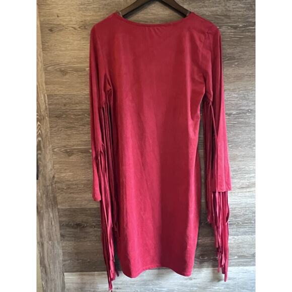 Red Dress Fringe Cowgirl Country Rodeo Size S/M Sexy Bodycon Mini Stretchy - Picture 10 of 10